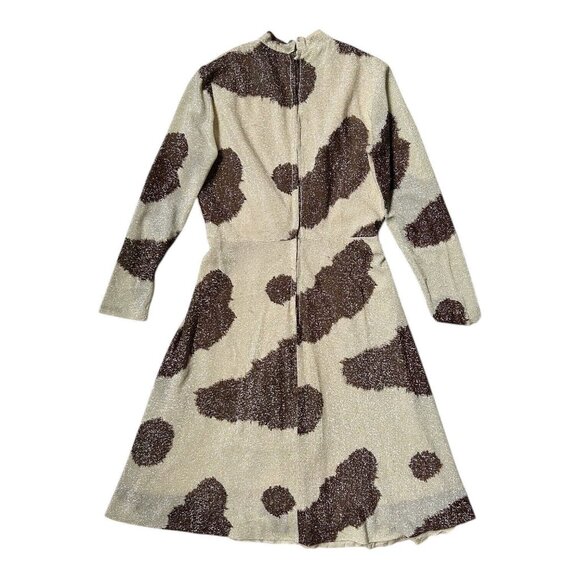 70s vintage metallic midi dress animal cow print beaded v-neck long sleeve. - Picture 6 of 12